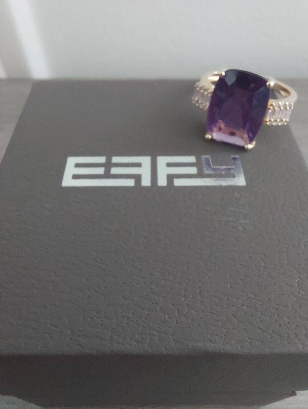 Effy 14kt Amethyst Ring With Genuine Diamonds Yellow Gold - Picture 15 of 16